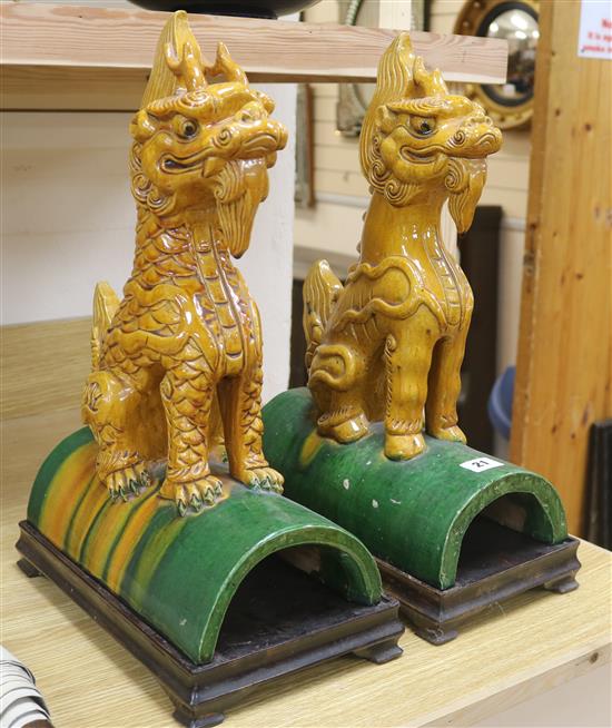 A pair of Chinese terracotta ridge tiles